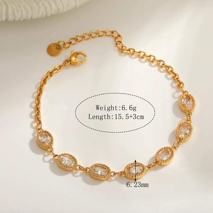 Square Electroplated 18K Real Gold Plated 304 Stainless Steel Tennis Chain Bracelet for Women with Zircon Inlay and PVD Coated Finish