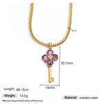 Wholesale Jewelry Sexy Key 304 Stainless Steel Zircon 18K Gold Plated Flowers Paperclip Chain box chain figaro chain Necklace