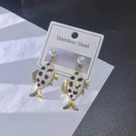Waterproof Non Tarnish Fish Stud Earrings in Marine Style for Women, 304 Stainless Steel with Golden Water Plating