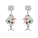 Fish Bone Enamel Earrings for Women with 304 Stainless Steel Studs, Electroplated Zinc Alloy Material