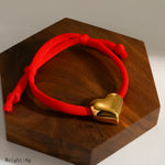Heart Shape Electroplated Bracelet for Women in 304 Stainless Steel with 18K Real Gold PVD Coated Cord String