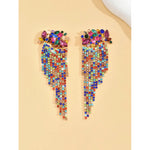 Exaggerated Flowers Tassel Earrings for Women in Silver with Rhinestones Inlay