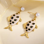 Simple Style Red Enamel Fish Stud Earrings for Women with Titanium Steel Posts