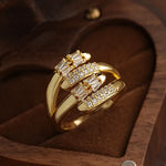 Elegant Adjustable Open Ring With Multi-Layer Copper Inlaid Zirconia For Women Fashionable Versatile Jewelry Accessory