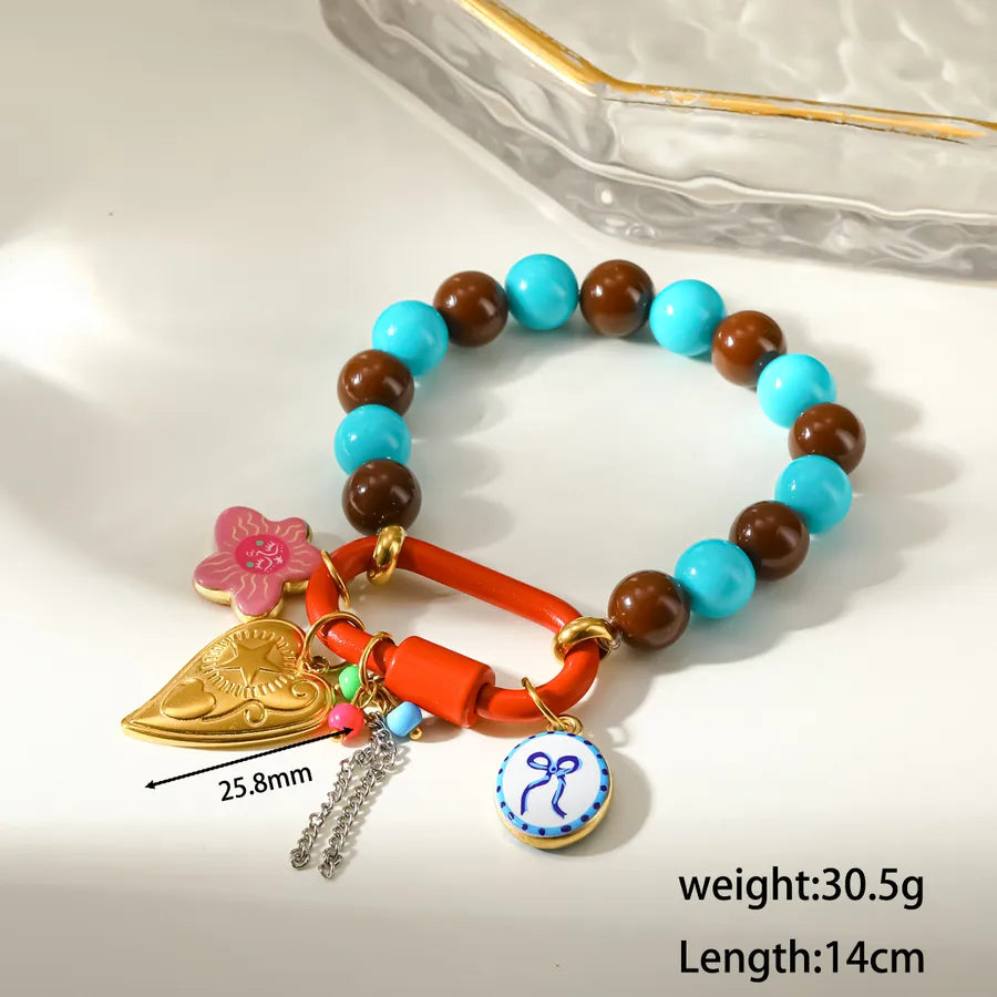 Sun Electroplated Bracelet for Women in 304 Stainless Steel with 18K Real Gold Plated PVD Coated Beaded Chain