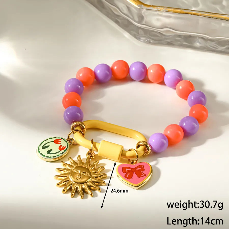 Sun Electroplated Bracelet for Women in 304 Stainless Steel with 18K Real Gold Plated PVD Coated Beaded Chain