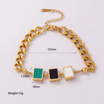 Luxury Design Fashion Simple Square Star Shell Chain Stainless Steel Bracelet Geometric Pattern Pendants