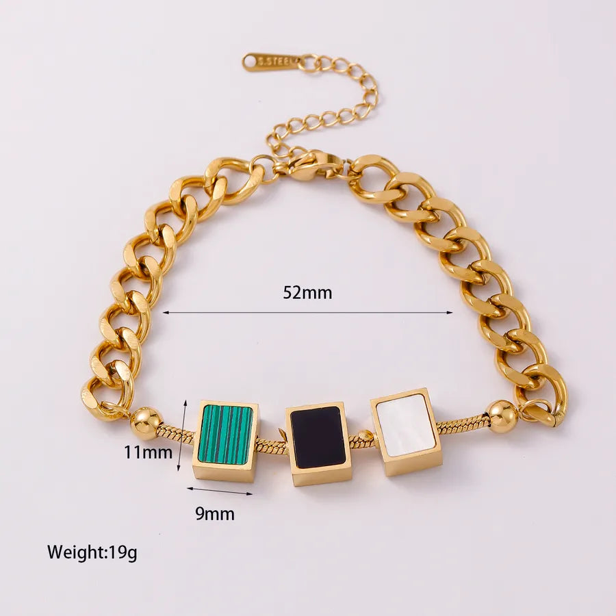 Luxury Design Fashion Simple Square Star Shell Chain Stainless Steel Bracelet Geometric Pattern Pendants