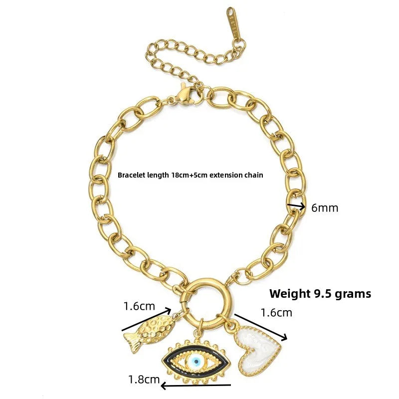 Fashionable Stainless Steel Openable Evil Eye Bracelet Geometric Pattern Simple Style Women's Accessory DIY Pendant Bracelet