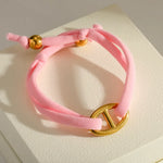Women’s Electroplated Pig Nose Mariner Link Bracelet in 304 Stainless Steel with 18K Real Gold PVD Coated Cord String