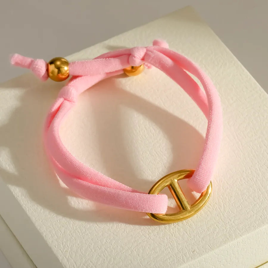 Women’s Electroplated Pig Nose Mariner Link Bracelet in 304 Stainless Steel with 18K Real Gold PVD Coated Cord String