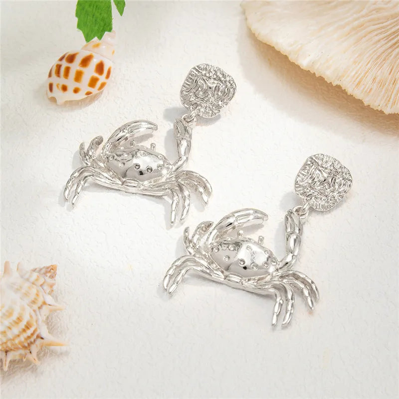 Three-dimensional Marine Style Animal Dangling Earrings for Women in Golden Color with KC Golden Plated Zinc Alloy