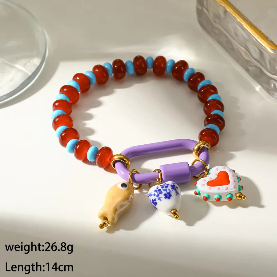 Elegant Heart Shape Beaded Chain Bracelet for Women in Multicolor Alloy with Beading Craft