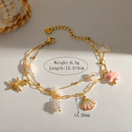 Starfish Marine Style Bracelet with Electroplated 18K Real Gold Plated 304 Stainless Steel Beaded Chain Featuring PVD Coated Finish