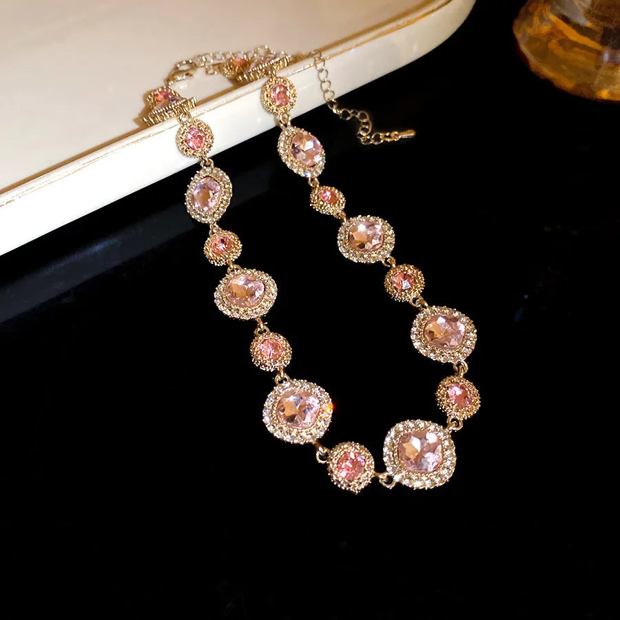 Round White Necklace for Women Featuring Alloy Pendant Material with Rhinestone Inlay