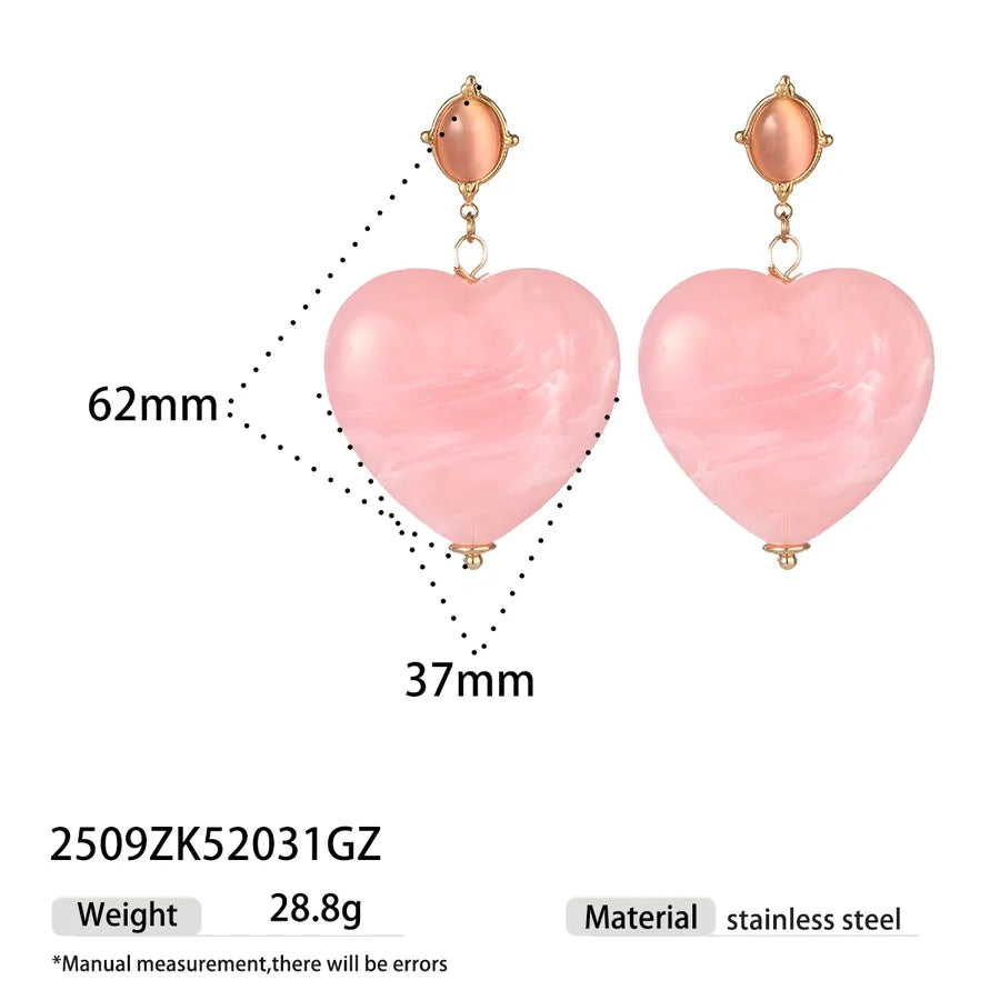 Retro High-End Handmade Oil-Drip Stainless Steel Acrylic Heart Pendant Simple Versatile Commuter Earrings
