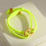 Women’s Electroplated Pig Nose Mariner Link Bracelet in 304 Stainless Steel with 18K Real Gold PVD Coated Cord String