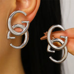 Asymmetrical Letter Stud Earrings for Women in Simple Style, KC Golden Plated Alloy with 0.03µm Coating Thickness