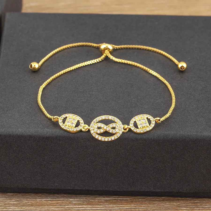 Luxurious Oval Copper Bracelet for Women with 18K Real Gold Plated Finish and Zircon Inlay