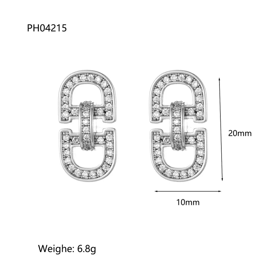 Electroplated Letter Earrings for Women in Copper with Zircon Inlay and Water Plating Process