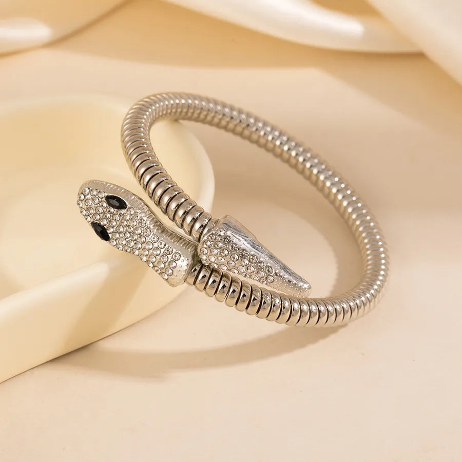 Exaggerated Snake Pattern Wristband for Women, Electroplated Alloy with Rhinestones, Stylish Bangle