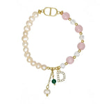 Women’s Electroplated Golden Plated Copper Letter Beading Bracelet with Artificial Crystal Inlay