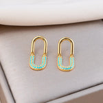 U Shape Stud Earrings for Women in Retro Style with 925 Sterling Silver Posts and Turquoise Inlay, Electroplated Copper