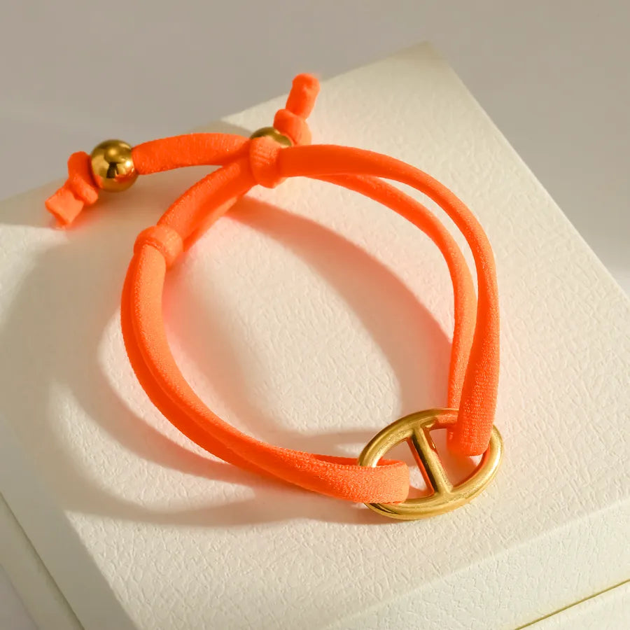 Women’s Electroplated Pig Nose Mariner Link Bracelet in 304 Stainless Steel with 18K Real Gold PVD Coated Cord String
