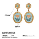 Style 304 Stainless Steel Pendant Earrings for Women, Non-Fading, Versatile, Natural Stone Inlaid Oil Drop Earrings, Vacuum Electroplated with 18K Real Gold