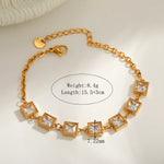 Square Electroplated 18K Real Gold Plated 304 Stainless Steel Tennis Chain Bracelet for Women with Zircon Inlay and PVD Coated Finish