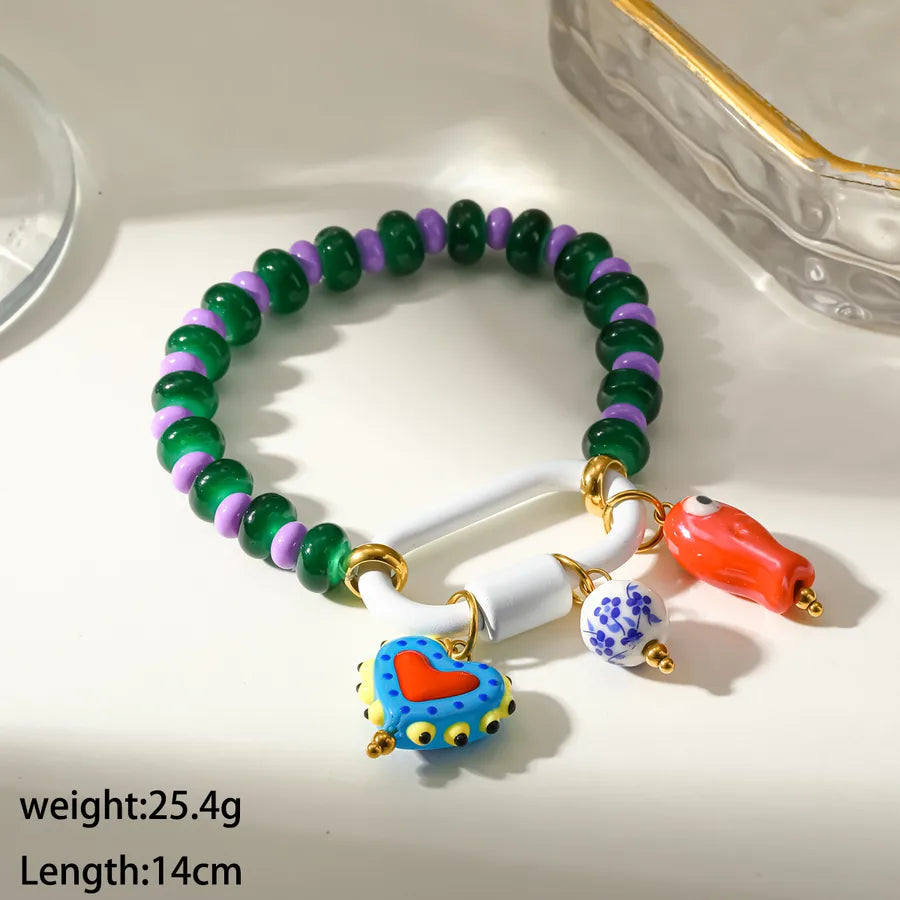 Elegant Heart Shape Beaded Chain Bracelet for Women in Multicolor Alloy with Beading Craft