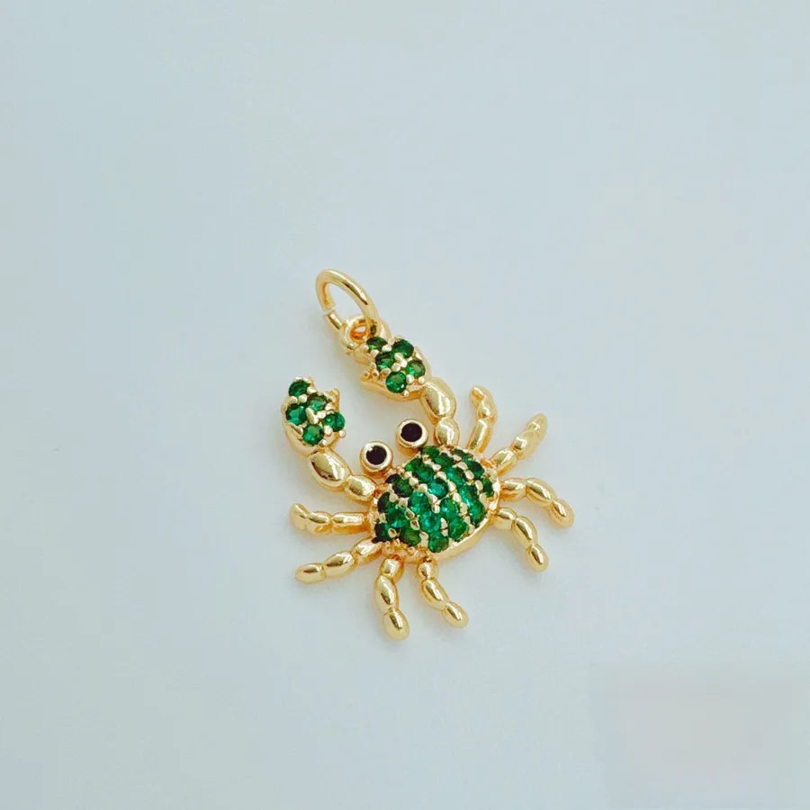 Women’s Marine Style Crab Necklace in Copper with Zircon Inlay and Cable Chain Pendant