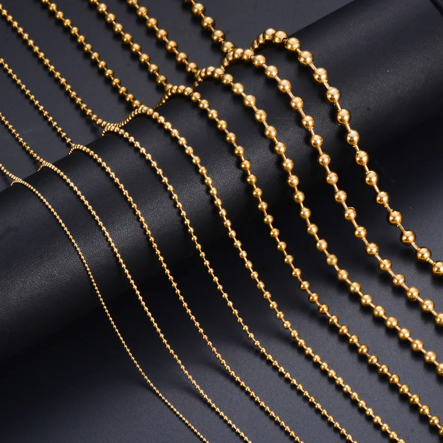 Gold Stainless Steel Round Bead Chain DIY Pendant Necklace Jewelry Wave Bead Chain Unisex Hip Hop Style Printed Design