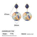Style 304 Stainless Steel Pendant Earrings for Women, Non-Fading, Versatile, Natural Stone Inlaid Oil Drop Earrings, Vacuum Electroplated with 18K Real Gold
