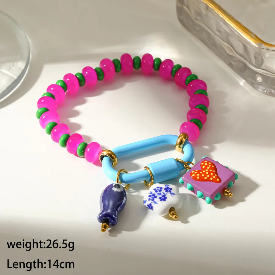 Elegant Heart Shape Beaded Chain Bracelet for Women in Multicolor Alloy with Beading Craft