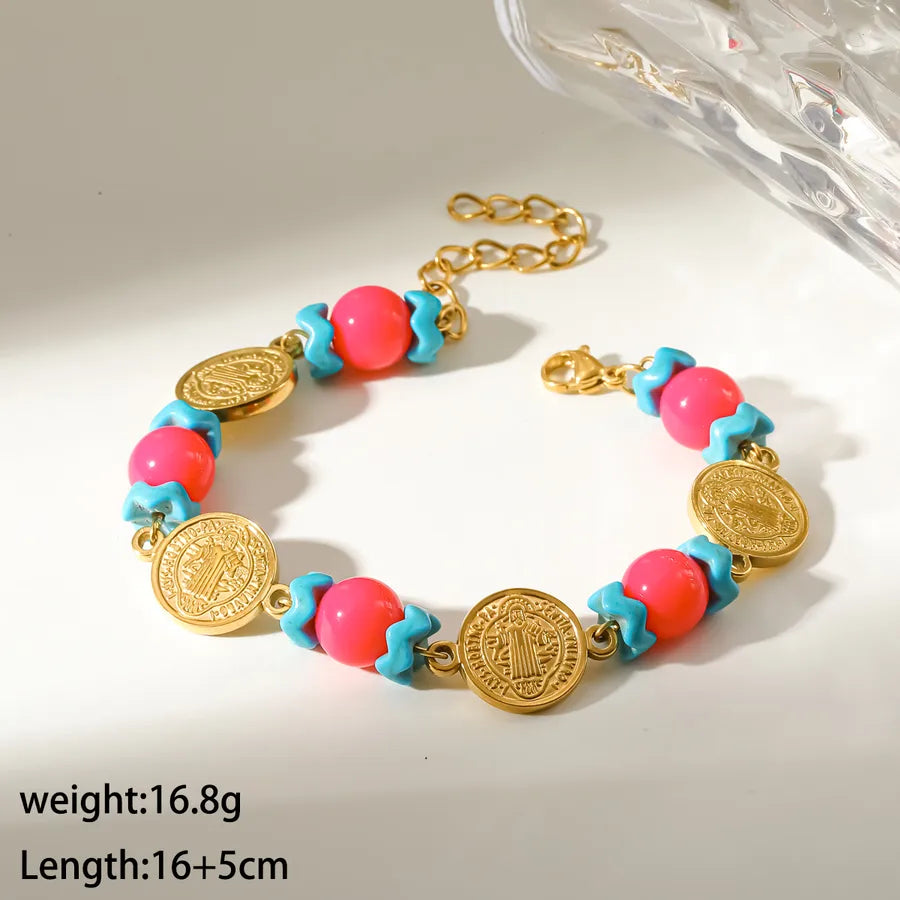 Women’s Electroplated Cross Bracelet in 304 Stainless Steel with 18K Real Gold PVD Coated Handmade Chain