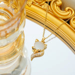 Fox Necklace for Women, Waterproof Titanium Steel with Real Gold Plated PVD Coating and Cat's Eye Stone on Cable Chain