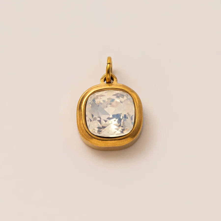 Style Colorful Stainless Steel Birthstone Pendant Women's DIY Necklace Accessories Twelve Birthstones 18K Gold Plated