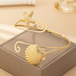 Vintage Style Starfish Arm Cuff for Women in Gold Ferroalloy with Shell Inlay
