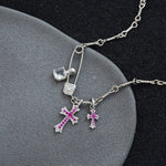 High-end Luxury Full Diamond Zircon Silver-plated Pin Double Cross Pendant Necklace for Women, Niche Minimalist Style Clavicle Chain