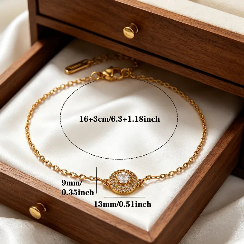 Geometric Copper Bracelets with Zircon Inlay, Waterproof Non Tarnish, 18K Real Gold Plated 0.03µm Thickness, Unisex