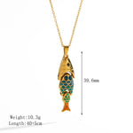 Color Block Electroplated Necklace in Marine Style with 18K Real Gold Plated 304 Stainless Steel and PVD Coated Cable Chain