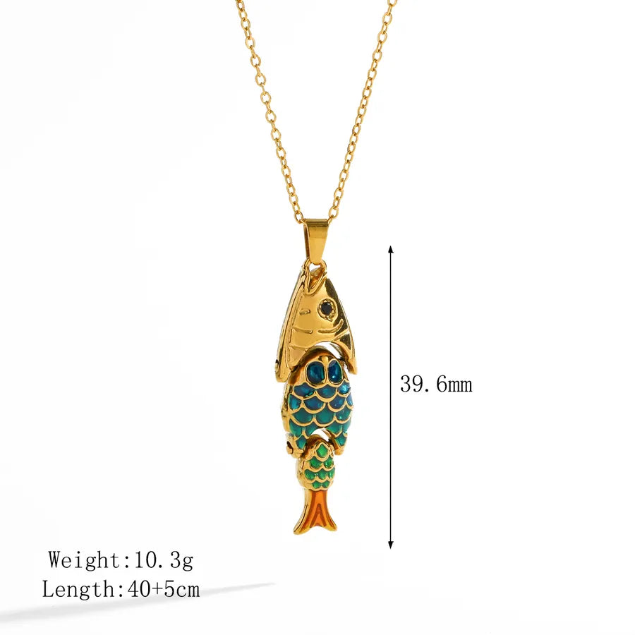 Color Block Electroplated Necklace in Marine Style with 18K Real Gold Plated 304 Stainless Steel and PVD Coated Cable Chain