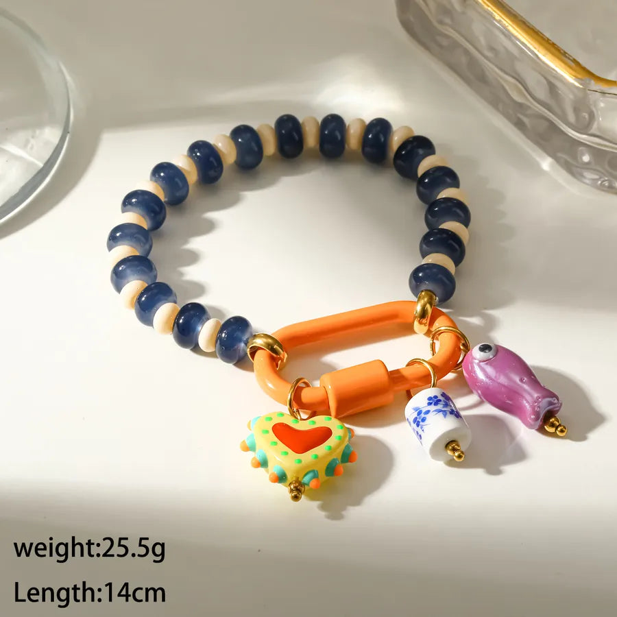 Elegant Heart Shape Beaded Chain Bracelet for Women in Multicolor Alloy with Beading Craft