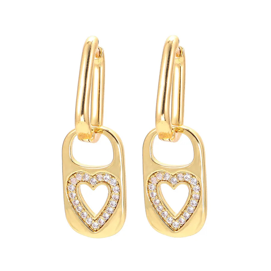 simple hollow heart lock copper earrings wholesale nihaodropshipping