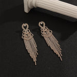 Heart Shape Drop Earrings for Women with Claw Setting, Golden Plated Copper, Water Plating, and Rhinestone Inlay