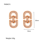 Electroplated Letter Earrings for Women in Copper with Zircon Inlay and Water Plating Process
