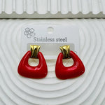 Geometric Red Enamel Drop Earrings for Women with 304 Stainless Steel Studs
