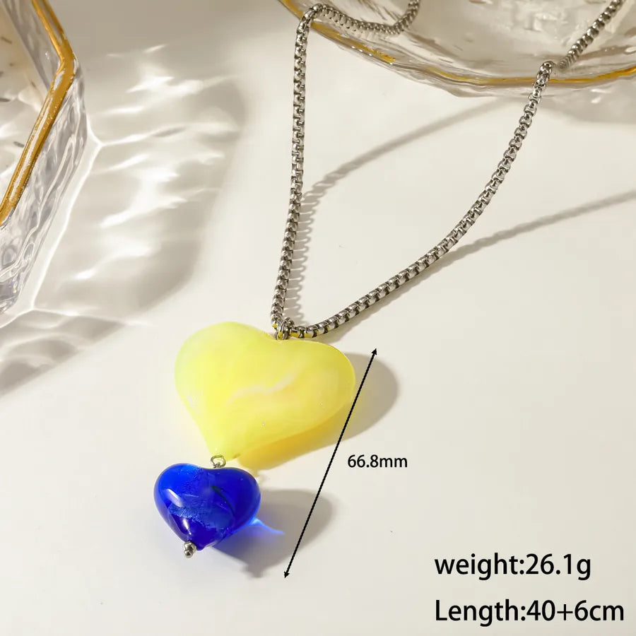 Elegant Heart Shape Pendant Necklace for Women in Multicolor Electroplated 201 Stainless Steel with Ball Chain
