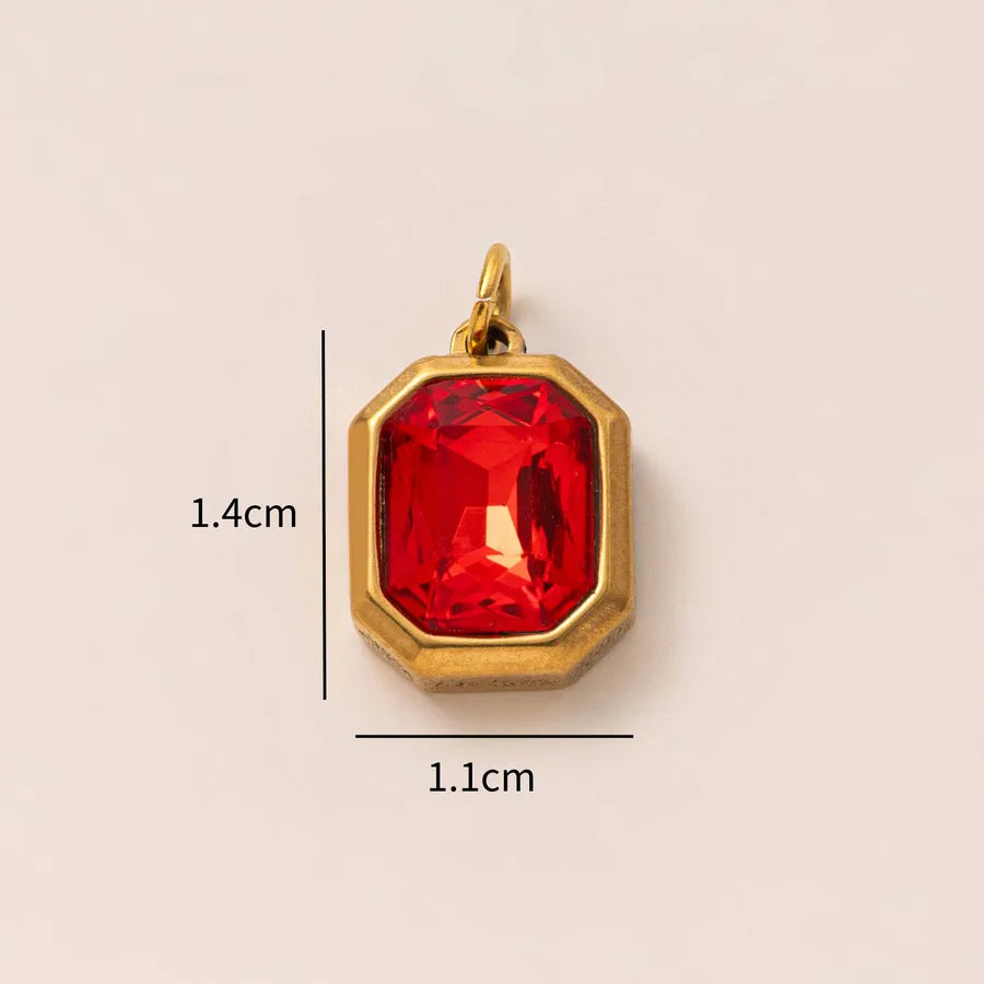 Style Colorful Stainless Steel Birthstone Pendant Women's DIY Necklace Accessories Twelve Birthstones 18K Gold Plated